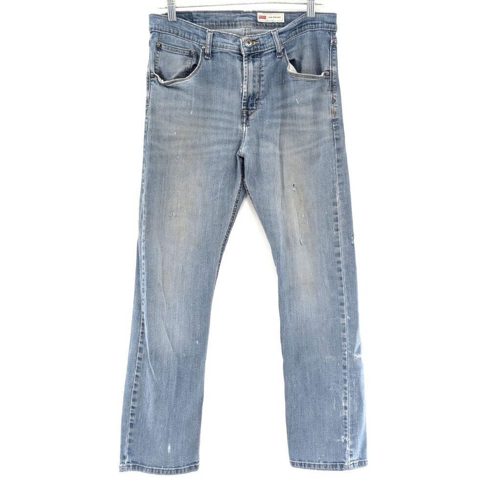 Wrangler Distressed Blue Slim Straight Light Wash Western Work Jeans 31X27